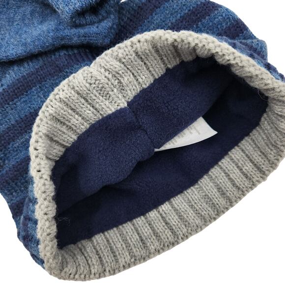 Little Me Infant Blue Stripe Cable Knit Bear Beanie Hat/Mittens Set Size 12-24M - Picture 4 of 4